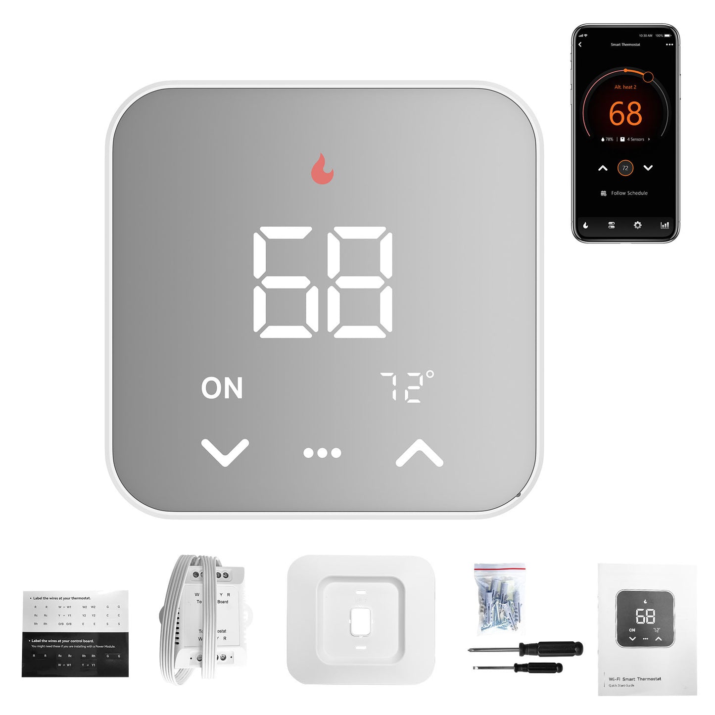 WiFi Smart Thermostat for House with C-Wire Adapter, Programmable Thermostat Compatible with Alexa and Google Assistant, 7day Period Programmable, Energy Saving, C-Wire Require