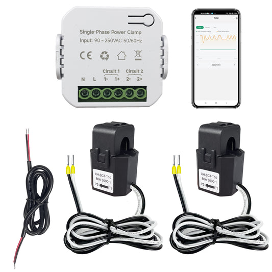 Smart Energy Monitor, Single Phase Clamp Electricity Meter with 2 * 80ACT Current Transformer, WiFi, Real-Time Electricity Monitor/Meter, Solar/Network Metering