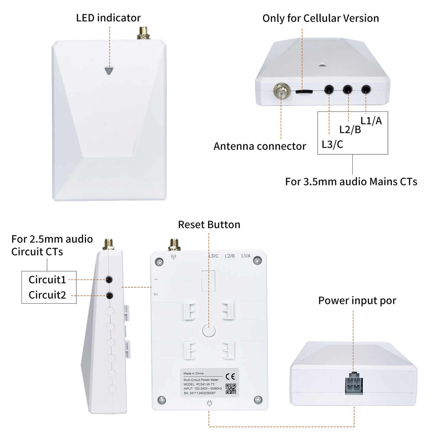 Energy Monitor with 5 Circuit Level Sensors(3 * 200A and 2 * 50 A), Smart Home Power MonitorTrack Electricity in Real Time, WIFi Meter Solar/Net Metering, Home Energy Automation and Control