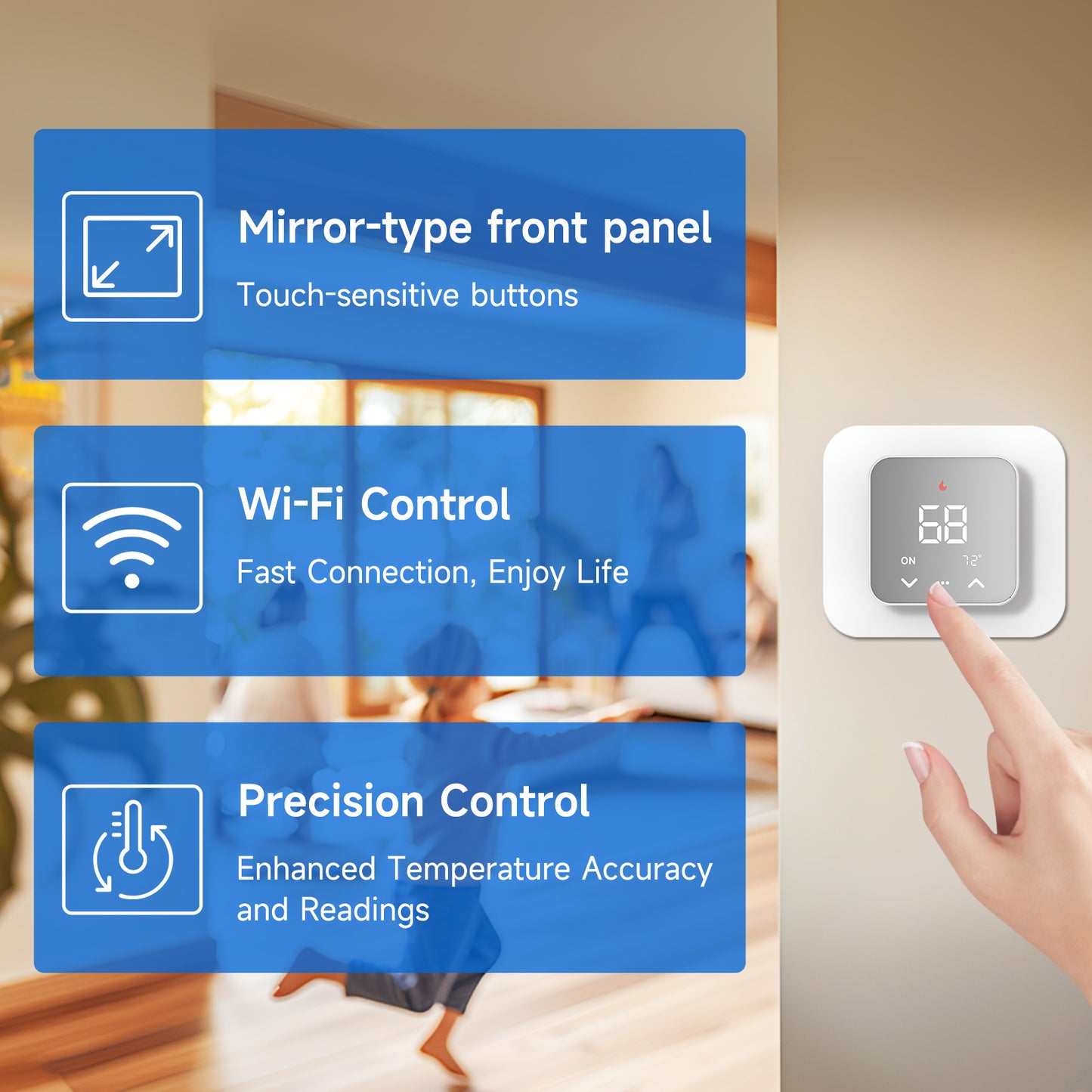 WiFi Smart Thermostat for House with C-Wire Adapter, Programmable Thermostat Compatible with Alexa and Google Assistant, 7day Period Programmable, Energy Saving, C-Wire Require