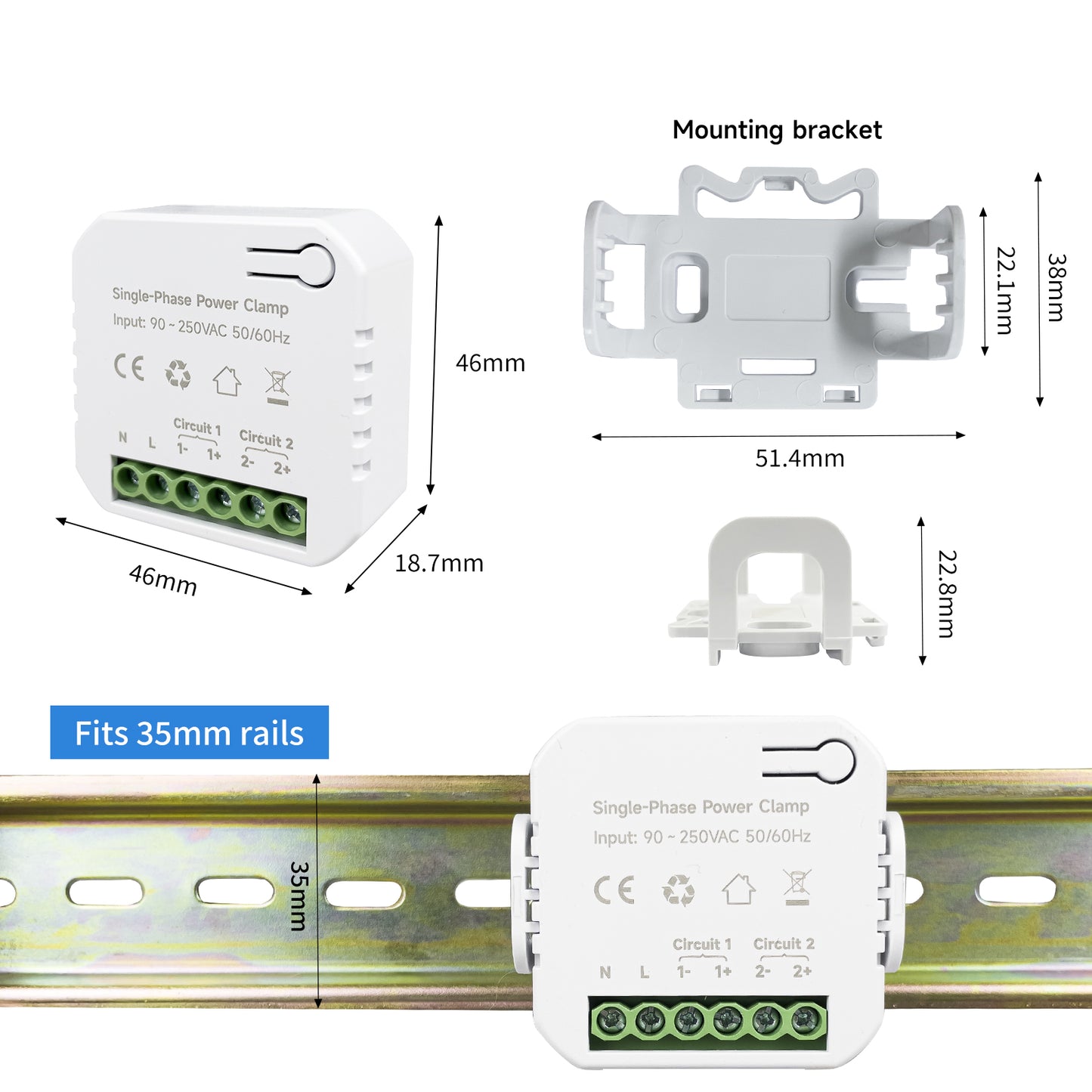 Smart Energy Monitor, Single Phase Clamp Electricity Meter with 2 * 80ACT Current Transformer, WiFi, Real-Time Electricity Monitor/Meter, Solar/Network Metering